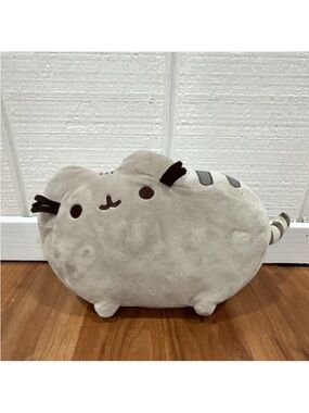 Pusheen Plush Tag Pillow in Light Gray and Brown Embroidery